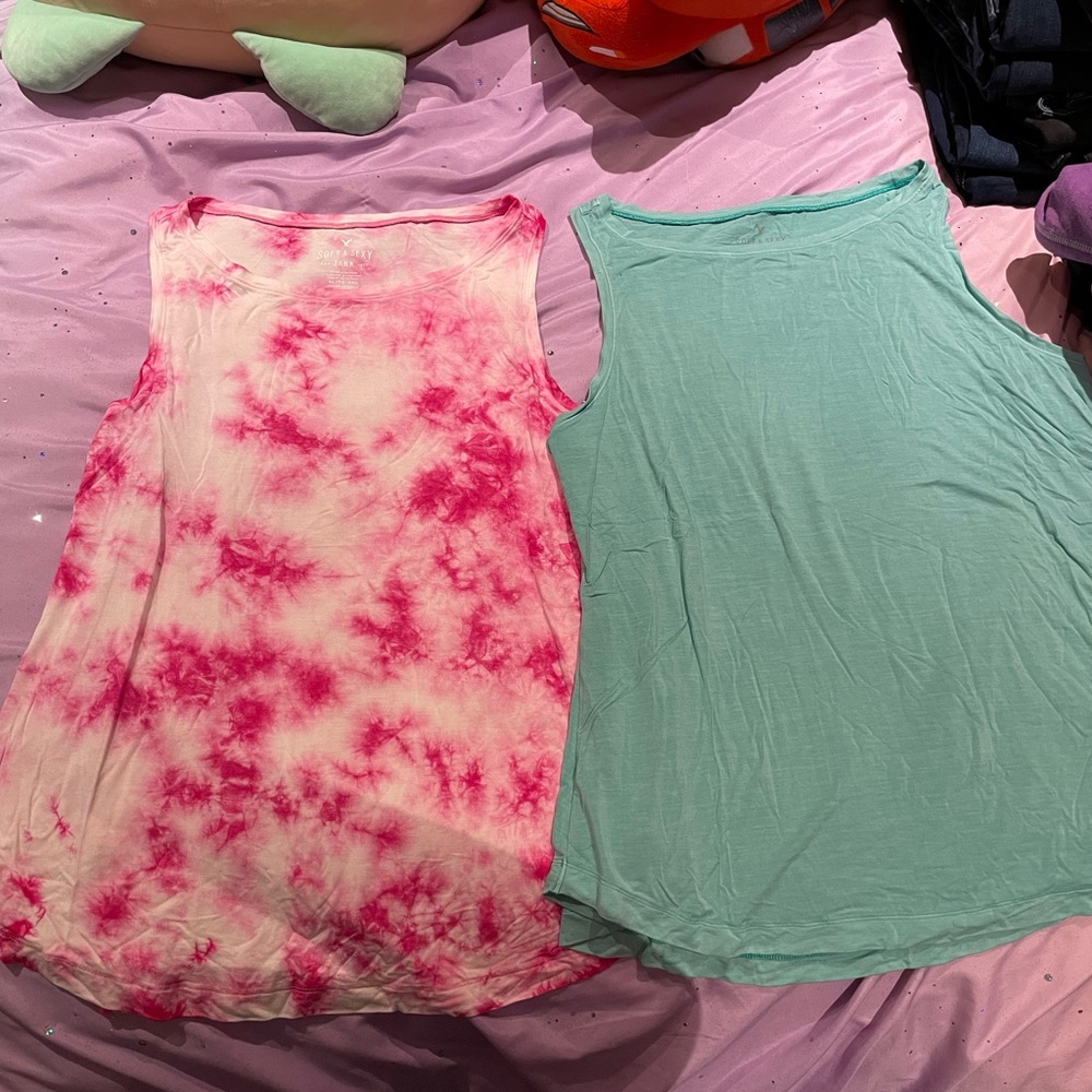 TWO AMERICAN EAGLE SOFT & SEXY TANK TOPS PINK TIE DYE AND TEAL SIZE XL NWOT